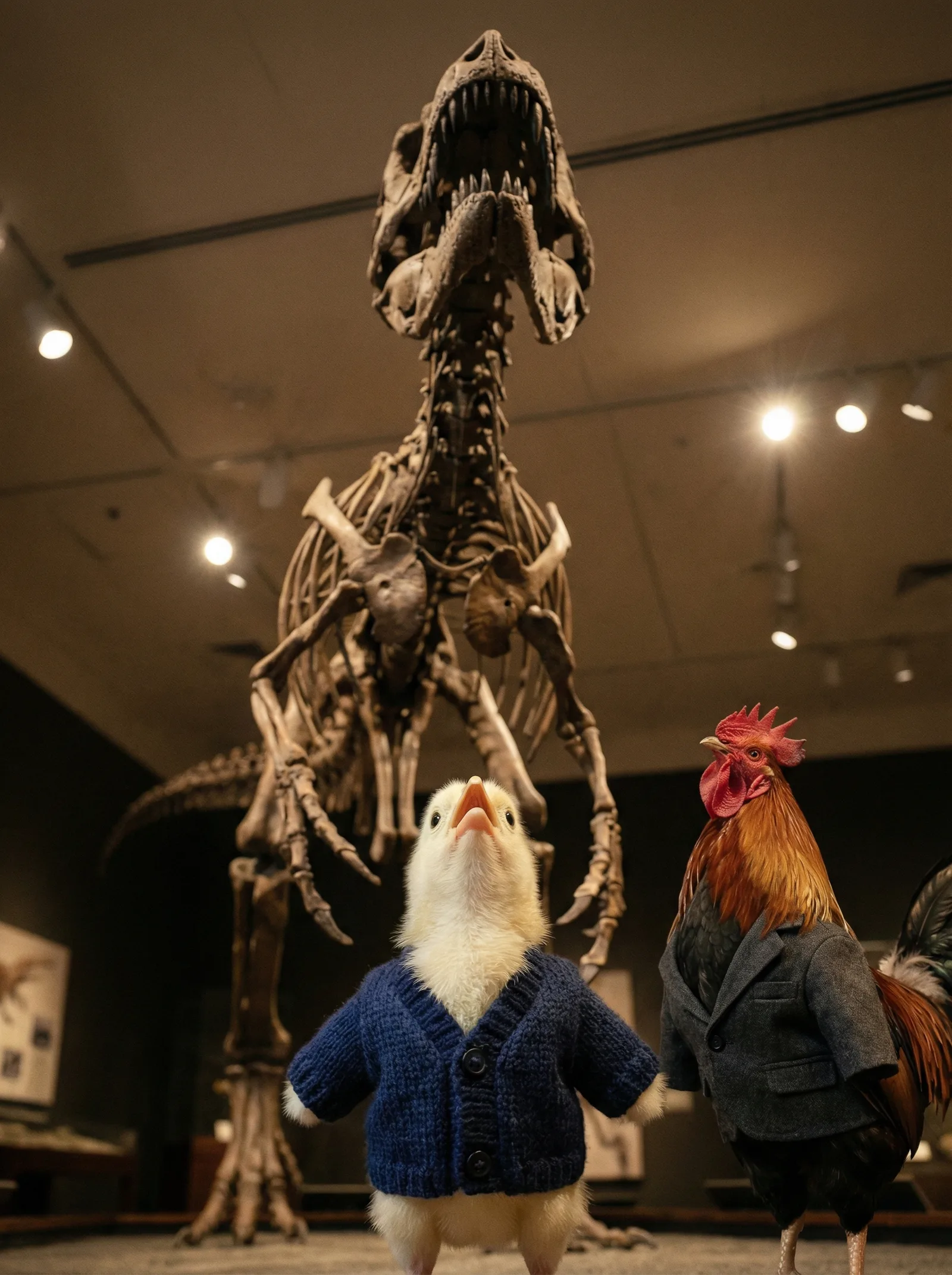 Father and son contemplating a Tyrannosaurus Rex skeleton