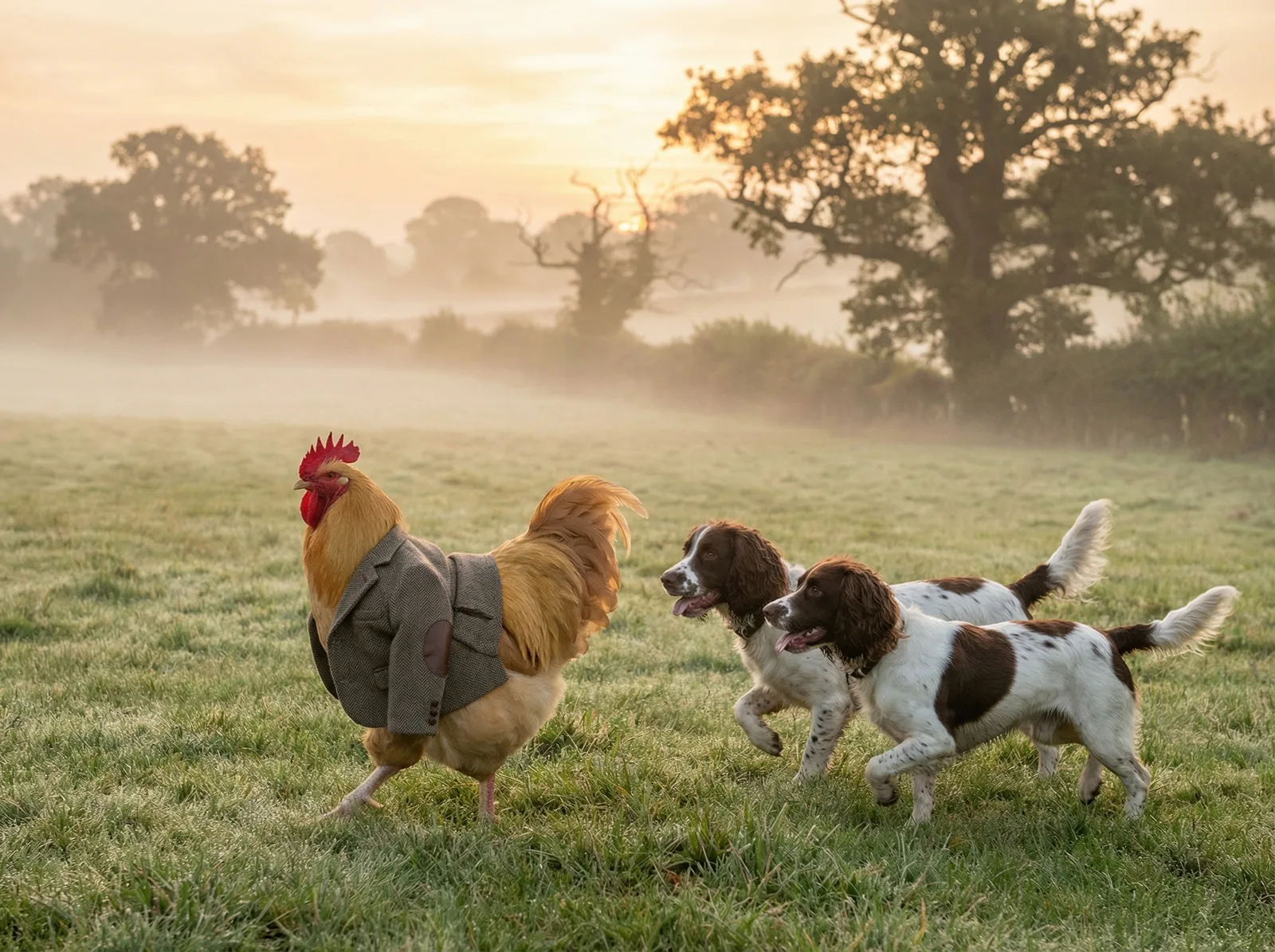 The spaniels know the route by heart. So does he. That is the entire point.
